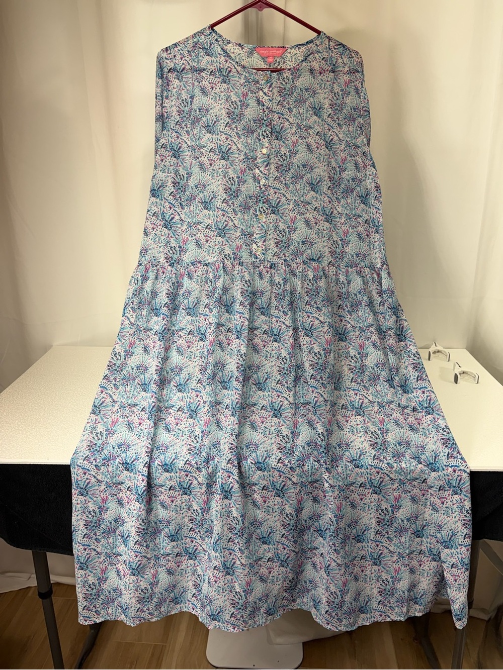 Simply Southern Blue Floral Maxi Dress with Pink Accents 3962